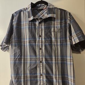 The North Face Mens Large Shirt Button Front Short Sleeve Gray Plaid